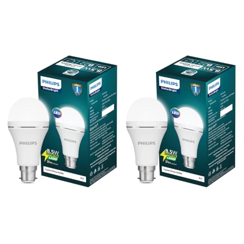 Image of Philips Stellar Bright Rechargeable Emergency Inverter LED Bulb, B22 8.5-Watt-Crystal White(Pack of 2)