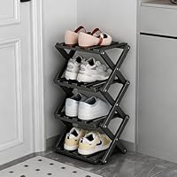 GIRYES Small Shoe Rack Black, 4 Tier Bamboo Foldable Shoes Organizer Free Standing Shelf for Entryway, Bedrooms, Closet, Living Room Corner | No Installation Required