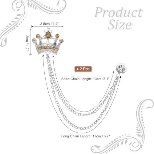 Image of PATIKIL Crown Hanging Chain Brooch Pins, Rhinestone Suit Pins Fashion Crystal Lapel Pins