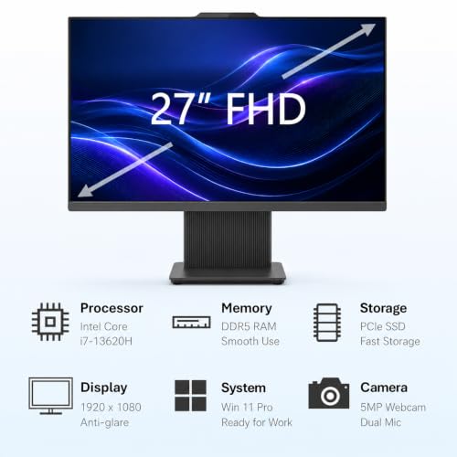 Image of Customized Lenovo AIO 27 inch FHD All-in-One Desktop, Intel Core i7-13620H, 16GB / 32GB / 64GB DDR5 RAM, 512GB / 1TB / 2TB PCIe SSD, Wi-Fi 6, 5MP Webcam, HDMI-in /Out, Win 11