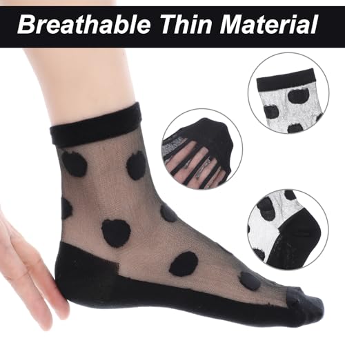 3 Pairs Black Mesh Socks for Women,See Through Socks Women,Dots, Stripes and Geometric,Summer3