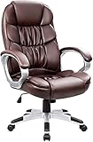 Office Chair High Back Computer Chair Ergonomic Desk Chair, PU Leather Adjustable Height Modern Executive Swivel Task Chair with Padded Armrests and Lumbar Support (Brown)