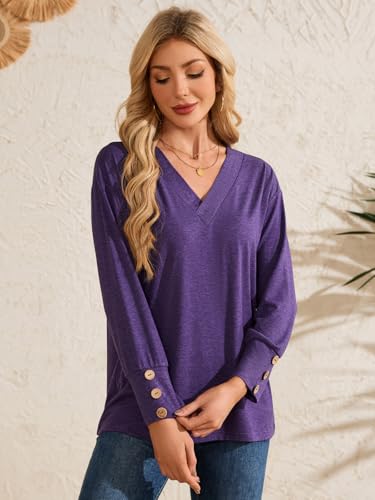 Women's Long Sleeve Shirts Loose Fit Blouses Casual V Neck Tops Tunic Plus Work Basic Tees Business Fall Outfits 20254