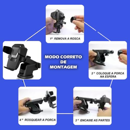 Suporte Veicular para Celular Universal, Rotação 360°, Fixação Forte, Compatível com Todos os Modelo