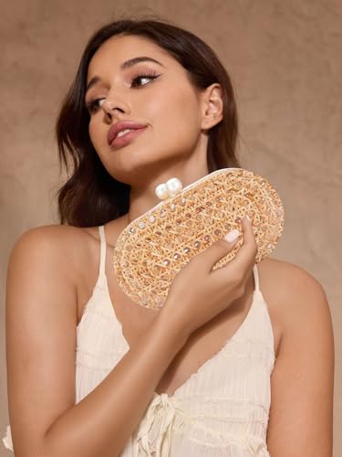 Image of RomanticDesign Women Acrylic Handbag Rattan Woven Pattern Square Box Crossbody Handbag Shoulder Bag Chain Purse