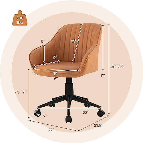 Giantex Leather Office Chair Brown Set of 2 Mid Century Desk Chair with Wheels Ergonomic Armrests Adjustable Swivel Rolling Task Chair Upholstered Leisure Arm Chair for Home Office Study Bedroom