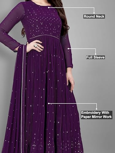 Image of TRENDMALLS Women's Georgette Embroidery Salwar Suit Anarkali Kurta Set with Dupatta