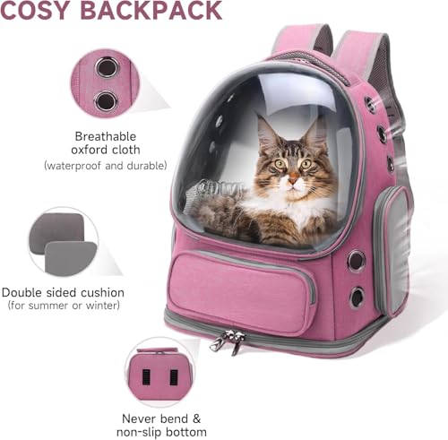 Image of Cawypety Cat Backpack Carrier, Breathable Cat Carrier Pet Backpack for Kitty Small Dog Up to 15Lbs, Transparent & Foldable Pet Carrier for Travel Hiking (Pink.)