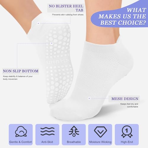 Image of yeuG Pilates Socks for Women Non Slip Grip Socks for Yoga, Barre, Hospital, Barefoot Grippy Yoga Sock Womens Gifts 4 Pairs