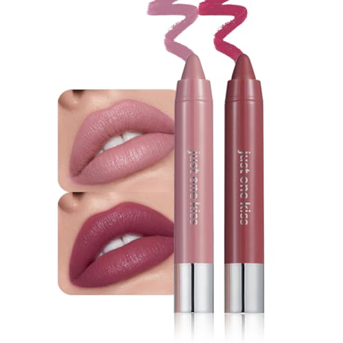 2Pcs Pink Mauve & Wine Red Hydrating Cream Lipsticks Lip Crayon for Women, Moisturing Lipstick Longwear Lip Liner Crayon Set for Ombre Shades, Creamy Lips Stick Natural Nourishing Lips Balm Set, D