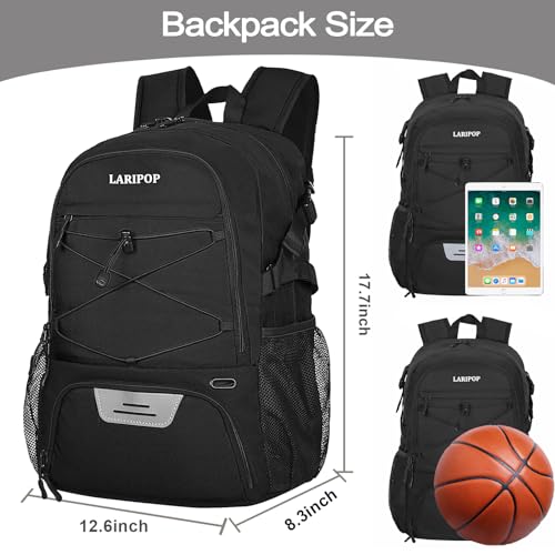 image for LARIPOP Basketball Bag Backpack with Ball Holder Shoes Compartment, El