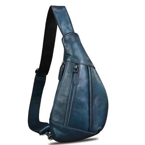 Image of Genuine Leather Sling Bag for Men and Women Vintage Real Leather Crossbody Chest Bags Backpack Purse for Travel Hiking
