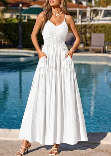 Image of KIRUNDO Maxi Dresses for Women 2026 Summer Sleeveless Spaghetti Strap Long Flowy Beach Vacation Dress Boho A Line Sundress