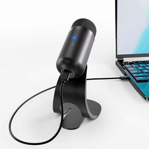 【技術改良】コンデンサーマイク usb pc マイク 高感度 スタンド microphone 無指向性 パソコンマイク リマインダーライト ィング ワンタッチミュート プラグ&プレイ 360˚全方向集音 ゲーミング ゲーマー向け 小型 超コンパクト テレワーク 会議用 配信用 録音 ゲーム実況 ボイズチャット 有線タイプ PC/PS 4/PS 5/Windows/マック 日本語取扱説明書 ブラックの商品画像（Amazon）