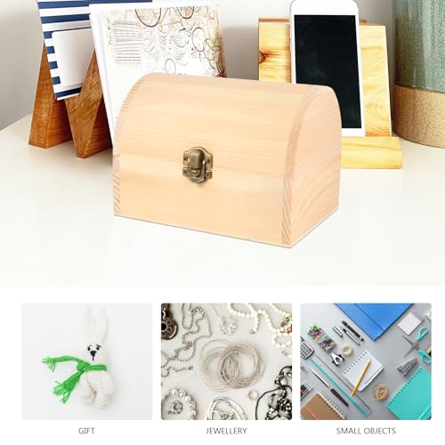 Image of DOITOOL Wooden Box with Hinged Lid 6.3x4.5x4.7 Inch Unfinished Wood Treasure Chest for DIY Crafts & Gifts, Small Wooden Jewelry Storage Box, Plain Pinewood Keepsake Case for Home Party Wedding Decor