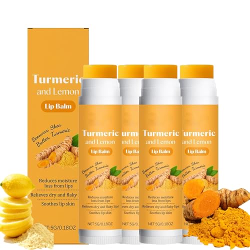 Bálsamo labial de cúrcuma y bálsamo labial de cúrcuma y limón, bálsamo labial de cúrcuma y limón para labios oscuros, hidratación intensa, adecuado para todo tipo de pieles. (4pcs)