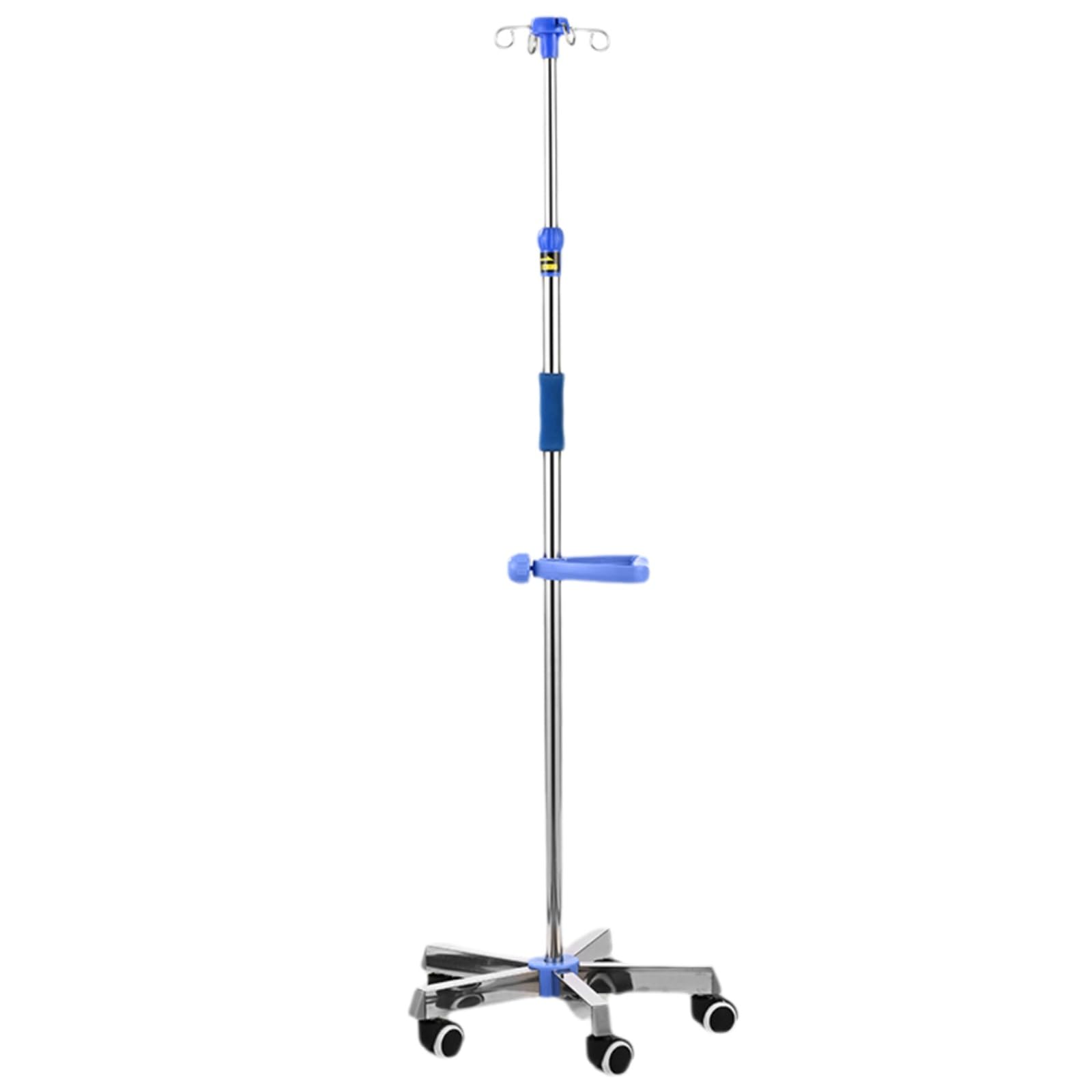 Soportes para suero con Ruedas, 4 Ganchos, 5 Patas, Base rodante de Acero Inoxidable Resistente, Altura Ajustable (Color: Azul a)