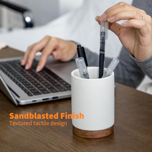 Image of Pen Holder for Desk, Ceramic Pencil Organizer & Makeup Brush Holder, Office Decor and Desk Accessories,Perfect Office Organization,Teacher Supplies(White, Set / 2)
