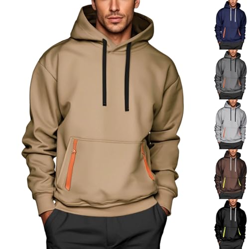 Men's Hoodie Sweatshirt Long Sleeve Fashion Drawstring Pullover Casual Loose Fit Pocket with Zipper Tops Athletic Daily