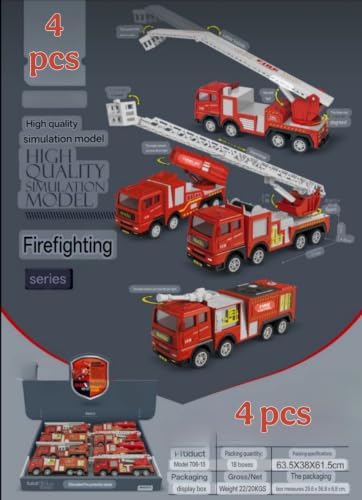 Image of Die cast 1:32 Scale Fire Truck Toy Set of 4 pcs with Pullback Action Figure & Friction Powered Toy Truck for Kids Boy Girl Gift [ Pack of 4] [Colors as Per Stock]
