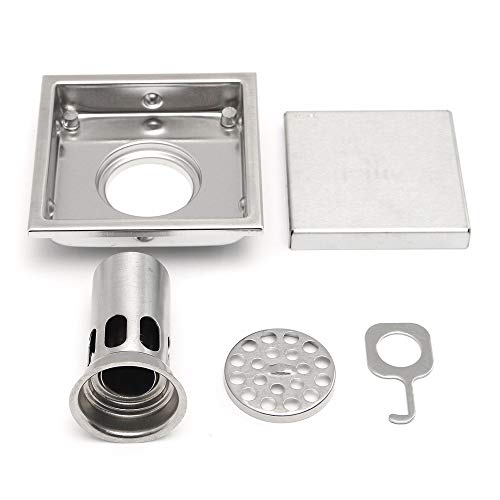 Xuanbao Floor Drain Bathroom Shower Floor Drain 304 Stainless Steel Square Shower Drain Strainer (Color : Silver, Size : 110x110mm)