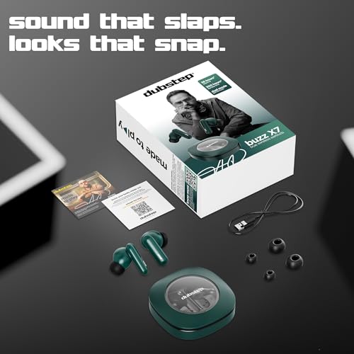 Image of Dubstep Buzz X7 in-Ear Wireless Earbuds with Up to 56 Hours Playtime, 13mm Dynamic Drivers, X-Bass Technology, ENC Mic, Bluetooth 5.3, Dual Music /Game Mode, Type-C Fast Charging (Green)