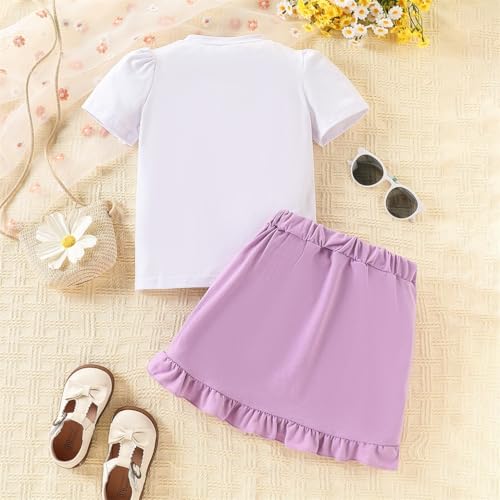 Image of Kids Toddler Girl Summer Clothes Letter Printed T-Shirt Top+ Floral Skirt 2pcs Girl's Skirt Set