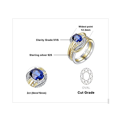 JewelryPalace Infinity Knot 1.5-2ct Created Blue Sapphire Engagement Rings, Vintage 925 Sterling Silver Wedding Band Enhancer Ring Bridal Set2