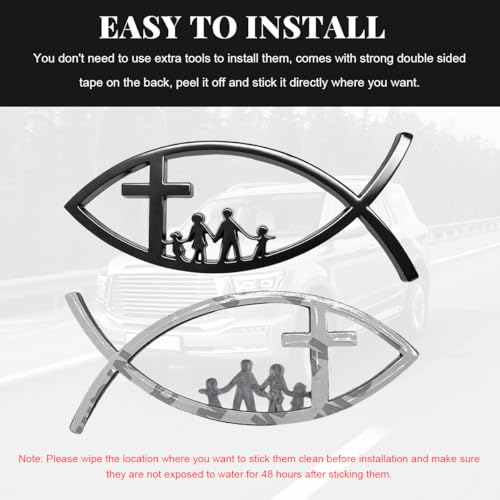 Image of DXNQ 2PCS Jesus Fish Decal Sticker, 3D Car Decal Jesus Christian Fish Symbol Chrome Emblem, Faith Stickers Religious Metal Badge Auto Decor for Truck Motorcycle Fridge (Black, New)