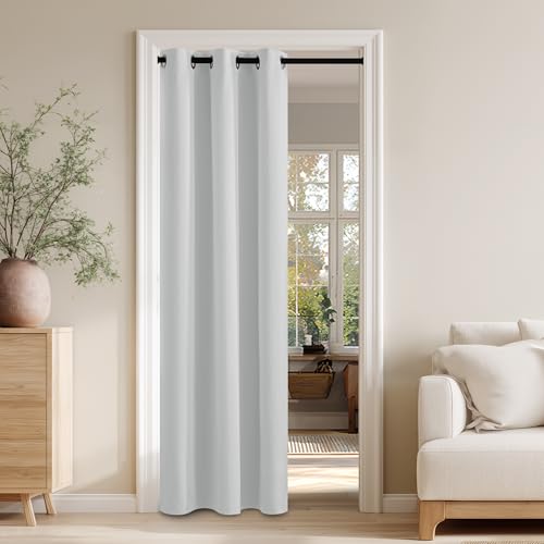 Image of RYB HOME 100% Blackout Door Curtain for Doorway /Open Closet, Privacy Temporary Door for Bedroom /Kitchen /Laundry /Patio, Thermal Insulated Drapes, White, W34xL80, 1 Panel