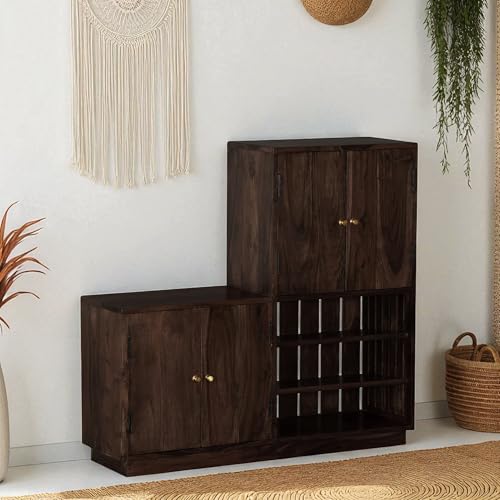 Image of The Attic Brussels Shoe Cabinet, Shoe Storage Cabinet for Home /Shoe Rack with Seat & Door /Shoe Organizer /Shoe Rack for Home, Walnut Matte Finish