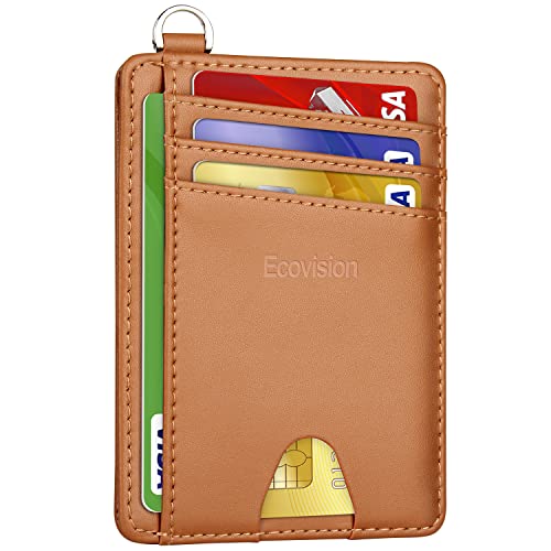 Image of Slim Minimalist Front Pocket Wallet, RFID Blocking Credit Card Holder Wallet with Detachable D-Shackle for Men Women, Cowhide Glossy Brown, M, Minimalist
