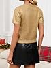 Short Sleeve Sweater Women Gold Metallic Crackled ... #2