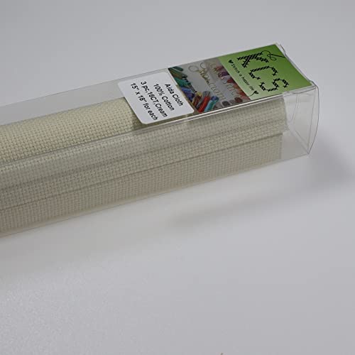 Image of KCS 3 pc of 15 inch x 18 inch Counted Cross Stitch Cotton Aida Cloth Needlework Rolled Fabric Box,16CT,Cream