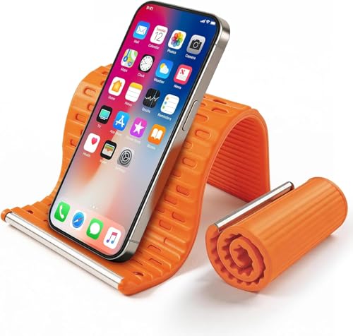 Image of Foldable Silicone Phone Stand, Flexible Adjustable Phone Holder for Desk, Portable Anti-Slip Mobile Stand Compatible with iPhone, iPad, Tablet, Laptop for Home, Office, Travel, Gaming