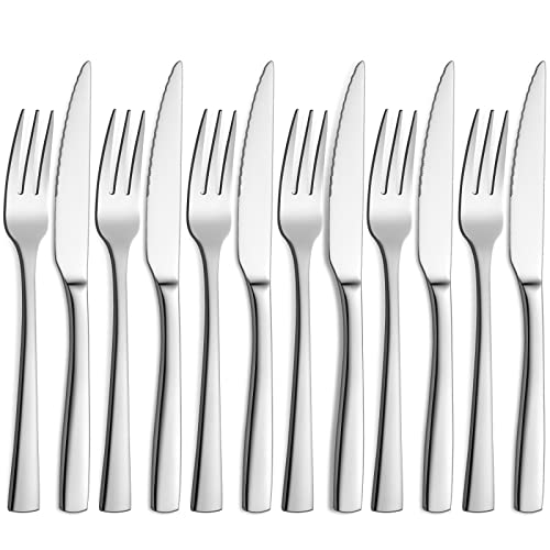 Unokit Steakbesteck, 12-teilig Steakbesteck, Steakbesteck Set für 6 Personen, Steakmesser und Steakgabeln, Spülmaschinengeeignet Cover