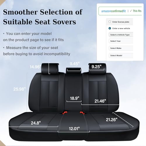 Image of Coverado Dog Car Seat Cover for Back Seat Cover, Black Rear Car Seat Covers, 3-Pieces Waterproof Car Seat Cushion, Car Seat Protector, Leather Seat Cover Seat Protector Universal Fit Most Cars