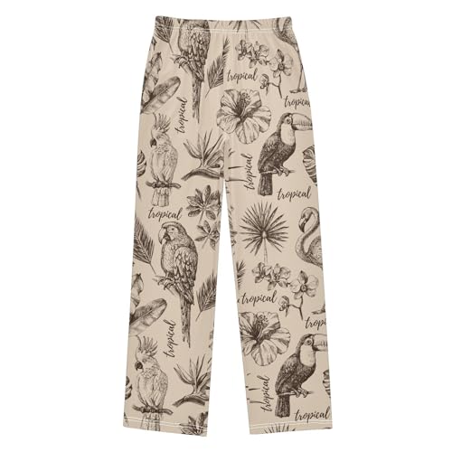 Retro Tropical Parrot Flamingo Boys Long Pants Soft Trousers Elastic Waist Kids Lounge Bottoms with Pockets S-XL