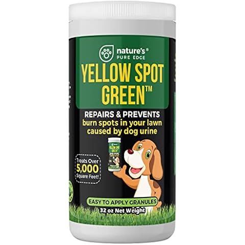 Yellow Spot Green™ Cures Urine Burns and Prevents Yellow Spots in Your Yard. Dog Urine Neutralizer for Lawns. Repair and Protect Grass from Dog Pee. Easy to Use Granules. Large 32 Ounce. Cover
