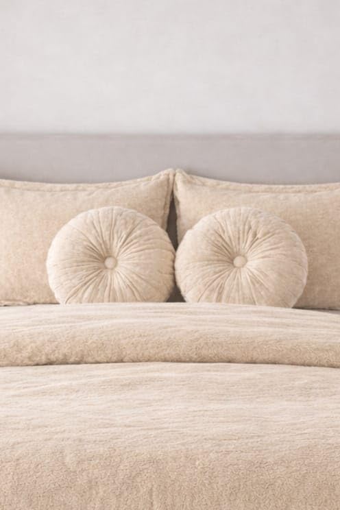 Image of Sands Luxurious 6Pc Bedding Set for Winter, 1 Double Duvet Cover,1 Double Bed bedsheet, 2 Pillow Covers, 2 Round Cushions, Ultra Soft Woollen Bedsheet Set- 90X100 inches (Beige)