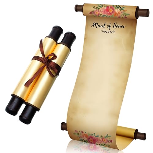 Ctosree Wedding Scroll Paper Maid of Honor Blank Scroll with Rods 9.5x 31.5 in Bridesmaid Proposal...