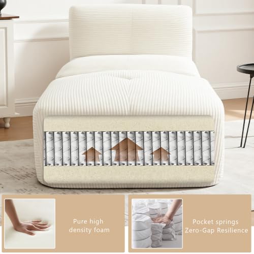 Image of Armless Chair with Ottoman, Modern Corduroy Convertible Cloud Couch