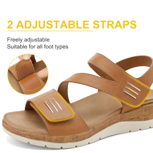 Image of UBFEN Womens Low Wedge Walking Sandals with Arch Support | Open Toe Sandals Adjustable Instep and Ankle Straps for Summer Everyday Outfits, Travel,Vacation