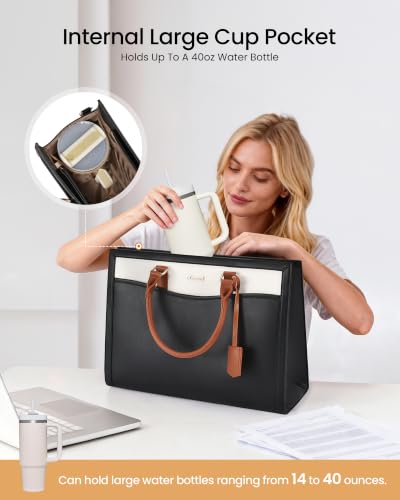 Image of LOVEVOOK Laptop Tote Bag for Women, Office Work Bag Briefcase fit for Laptop, Large Capacity Teacher Bag Handbag