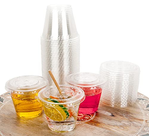 Image of Golden Apple Cup series, 9oz-50sets Clear Plastic cups with Flat lids with hole BPA Free