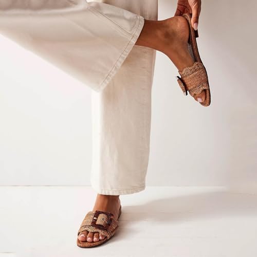 ZJGZF Comfortable and Cute Raffia Sandals for Women Summer Beach Woven Braided Straw Slides Buckle Shoes 