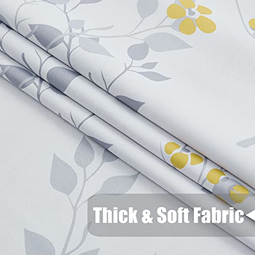 Beauoop 95% Blackout Window Curtain Panels Floral Botanical Print Room Darkening Thermal Insulated Energy Efficient Drapes Leaf Grommet Window Treatment Set, 52 X 63 Inch, White/Yellow/Gray (2 Panels) #TOP4