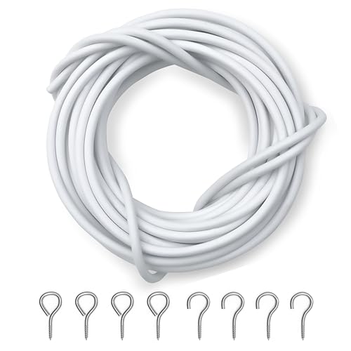 Dikots Net Curtain Wire and Hooks Set - 3 Meter Curtain wire kit with 4 Eyes & 4 Hooks - A multipurpose wire suitable for net curtains for windows - Durable wire set for window net curtain