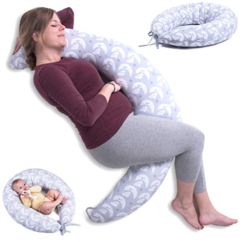 ZK ZuresKa Cojin Lactancia Embarazo y Almohada Bebe XXL (2 Metros). Cojín Embarazada con Funda Desenfundable y Lavable. Multiusos Maternidad. (Gris_Luna)