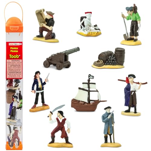 Safari Ltd. Pirates TOOB - 10 Figurines: Peg Leg Pirate, Lady Pirate, Skeleton, Cannon Balls, Cannon, Pirate Ship - Educational Toy Figures For Boys, Girls & Kids Ages 3+ by Safari Ltd. - Used condition - US$12.43